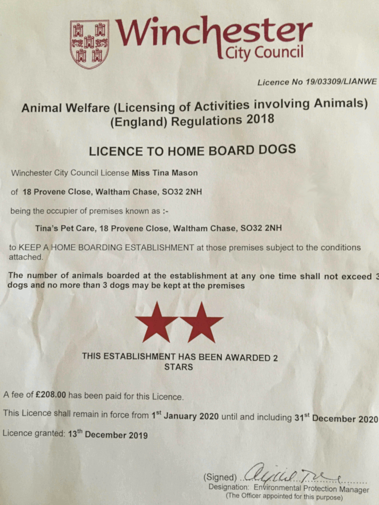 Licence to keep animal boarding establishment